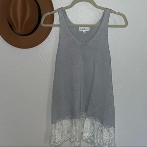 Cloud Chaser Grey with White Lace Size Small Sleeveless Knit Top